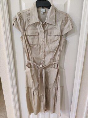Merona Women's Tan Cap Sleeve Midi Length Button Up Dress Size 4